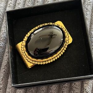 Gold Tone Black Oval Cabochon Clip Accent